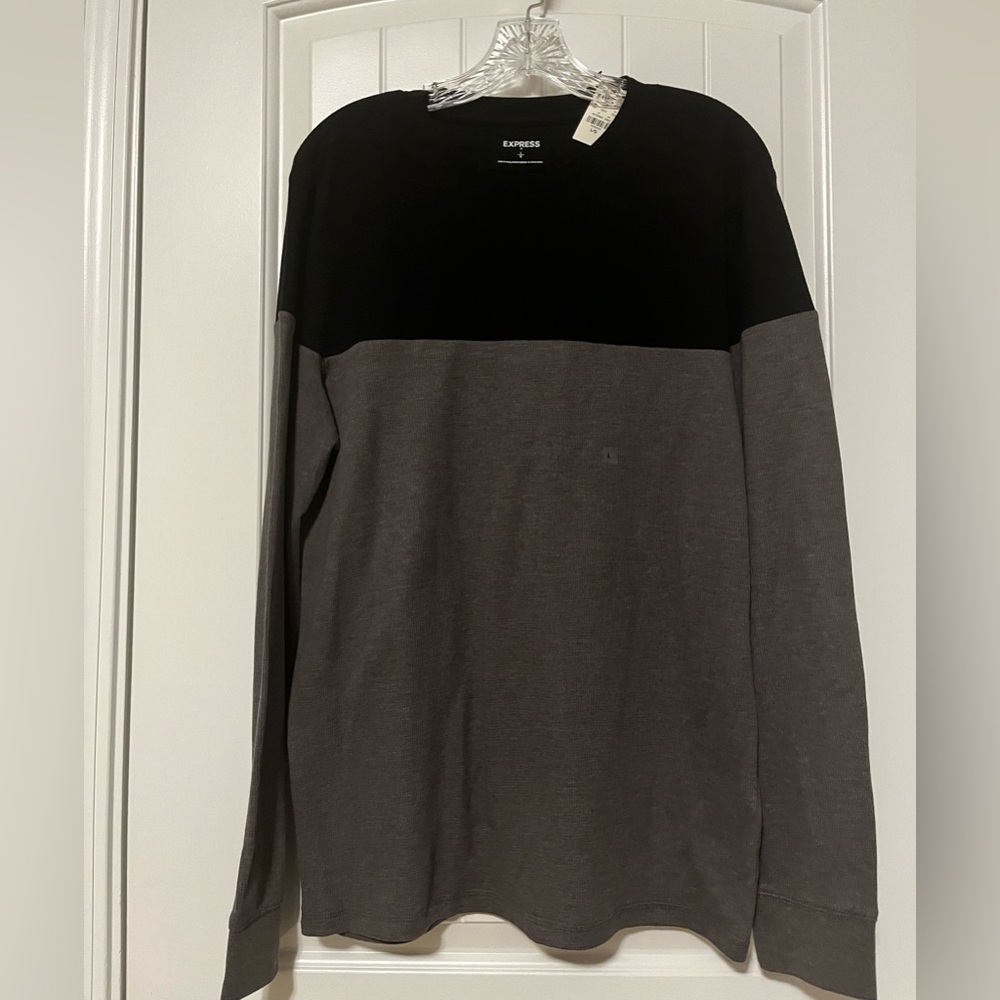 Express Men's Two-Tone Gray & Black Long Sleeve Shirt